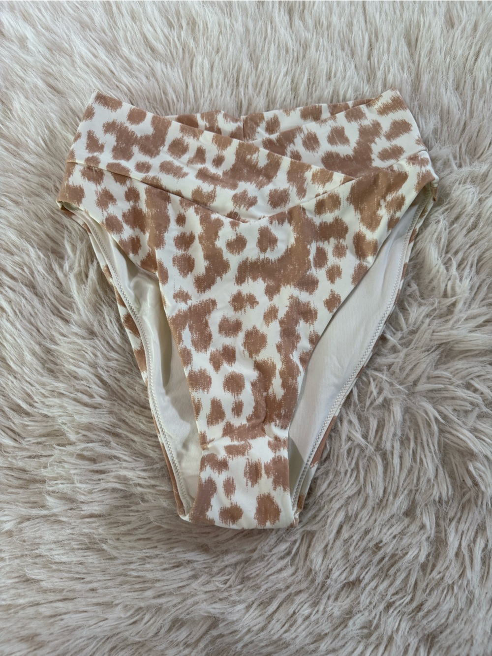 aerie High-Waist Bikini Bottom in Cream and Brown Leopard Print